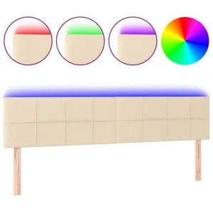 Tăblie de pat cu LED, crem, 180x5x78/88 cm, textil