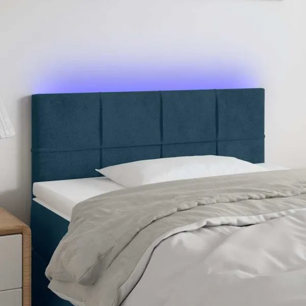 Tăblie de pat cu LED, albastru închis, 80x5x78/88 cm, catifea