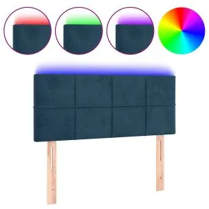 Tăblie de pat cu LED, albastru închis, 90x5x78/88 cm, catifea