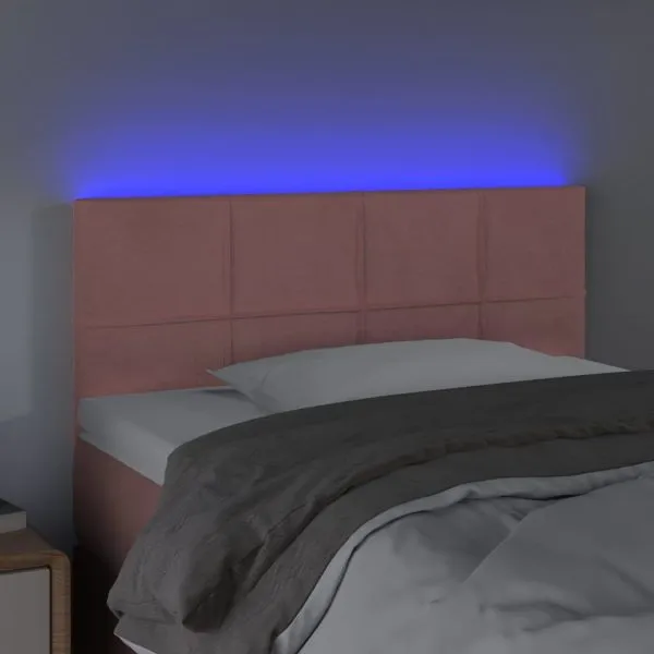 Tăblie de pat cu LED, roz, 90x5x78/88 cm, catifea