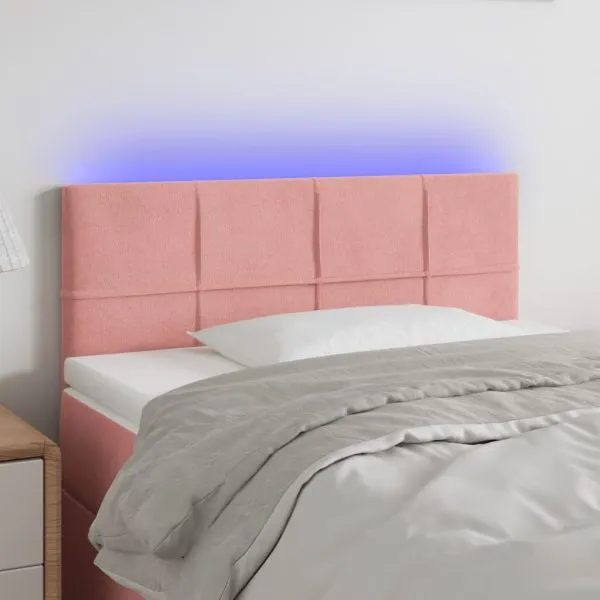 Tăblie de pat cu LED, roz, 90x5x78/88 cm, catifea