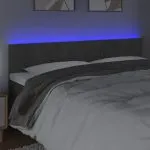 Tăblie de pat cu LED, gri închis, 160x5x78/88 cm, catifea