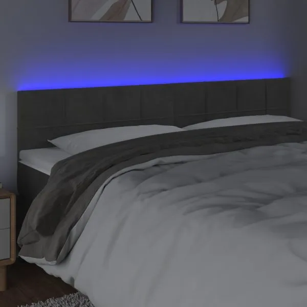 Tăblie de pat cu LED, gri închis, 160x5x78/88 cm, catifea