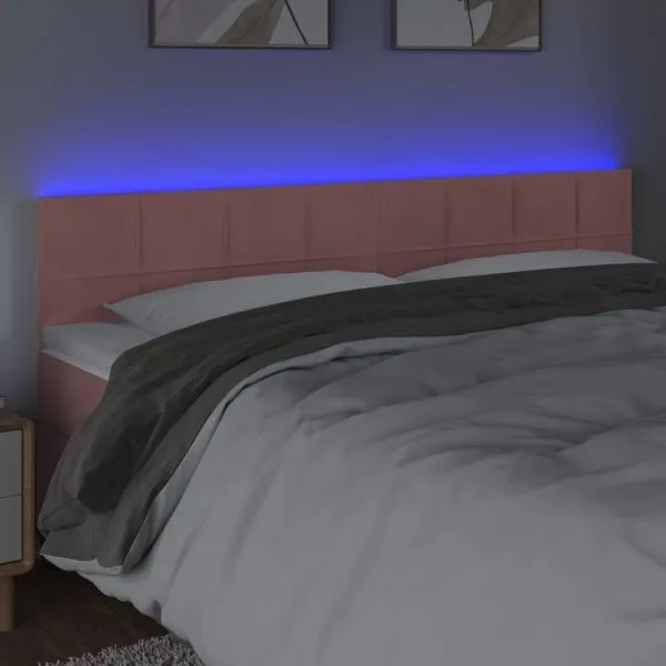 Tăblie de pat cu LED, roz, 160x5x78/88 cm, catifea