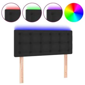 Tăblie de pat cu LED, negru, 90x5x78/88 cm, piele ecologică