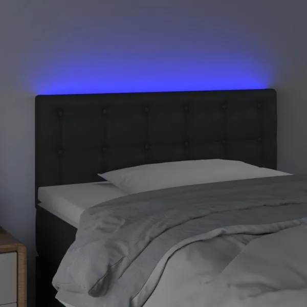Tăblie de pat cu LED, negru, 90x5x78/88 cm, piele ecologică