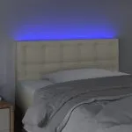 Tăblie de pat cu LED, crem, 90x5x78/88 cm, piele ecologică
