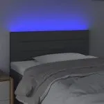 Tăblie de pat cu LED, gri închis, 100x5x78/88 cm, textil