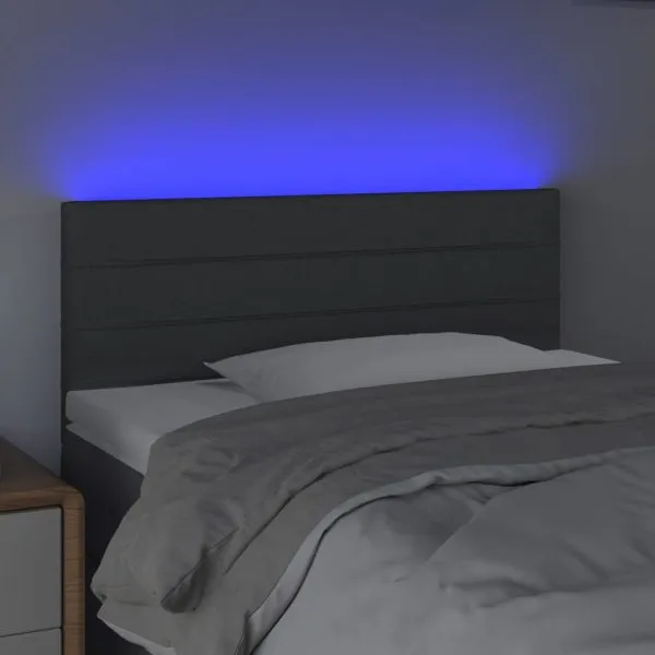 Tăblie de pat cu LED, gri închis, 100x5x78/88 cm, textil