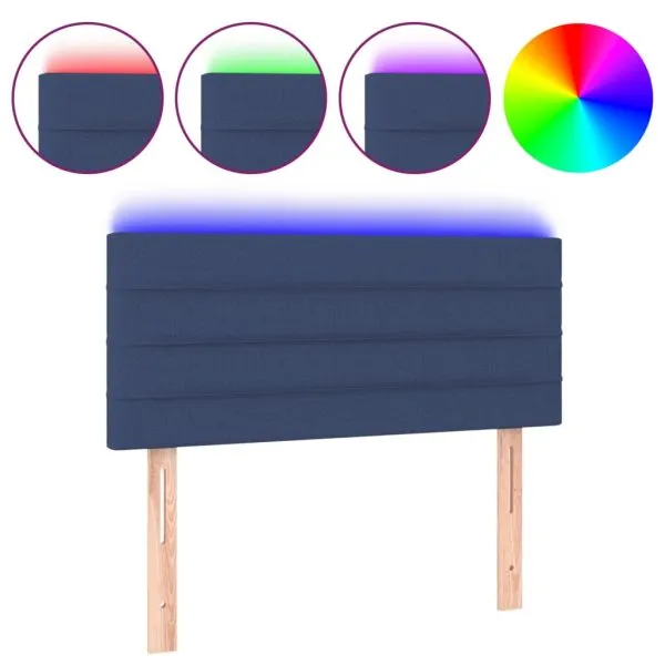 Tăblie de pat cu LED, albastru, 100x5x78/88 cm, textil