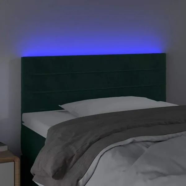 Tăblie de pat cu LED, verde închis, 100x5x78/88 cm, catifea