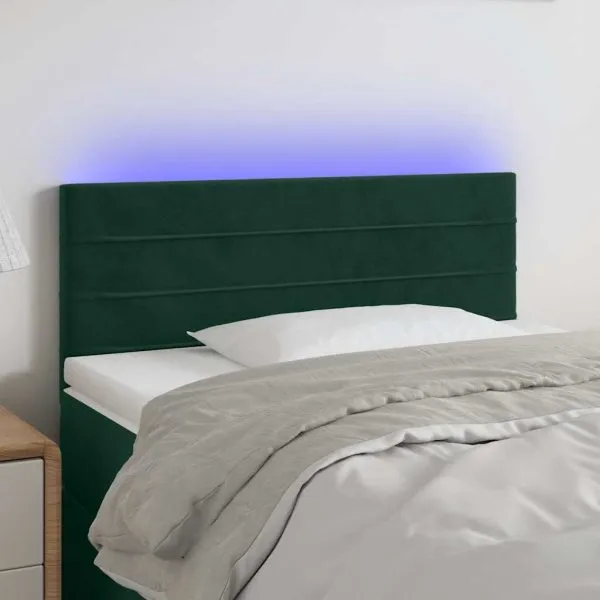 Tăblie de pat cu LED, verde închis, 100x5x78/88 cm, catifea