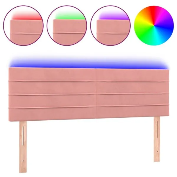 Tăblie de pat cu LED, roz, 144x5x78/88 cm, catifea