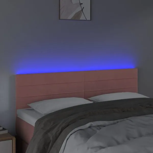 Tăblie de pat cu LED, roz, 144x5x78/88 cm, catifea