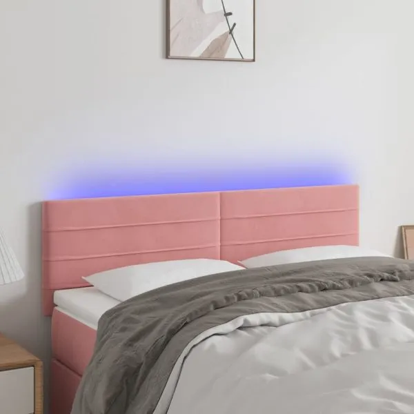 Tăblie de pat cu LED, roz, 144x5x78/88 cm, catifea