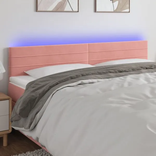 Tăblie de pat cu LED, roz, 160x5x78/88 cm, catifea