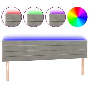 Tăblie de pat cu LED, gri deschis, 200x5x78/88 cm, catifea