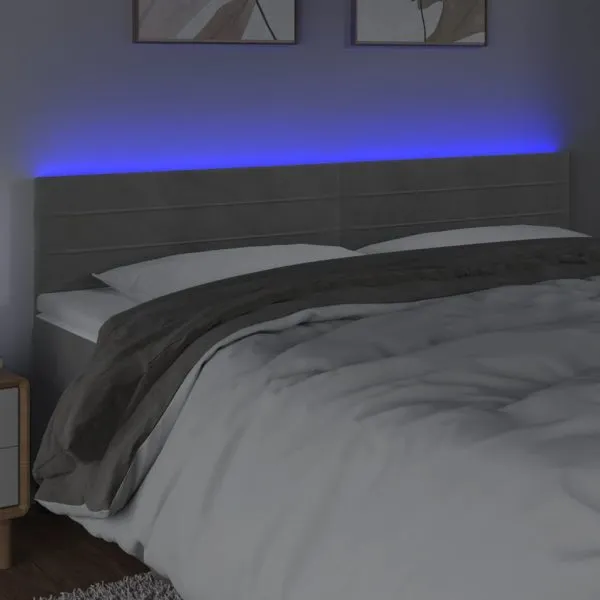 Tăblie de pat cu LED, gri deschis, 200x5x78/88 cm, catifea