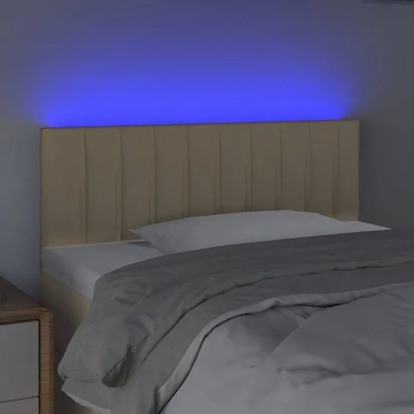 Tăblie de pat cu LED, crem, 100x5x78/88 cm, textil