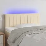 Tăblie de pat cu LED, crem, 100x5x78/88 cm, textil