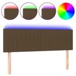 Tăblie de pat cu LED, maro închis, 144x5x78/88 cm, textil