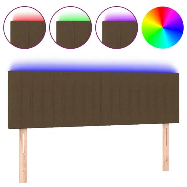 Tăblie de pat cu LED, maro închis, 144x5x78/88 cm, textil