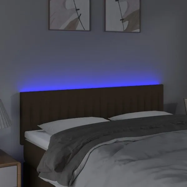 Tăblie de pat cu LED, maro închis, 144x5x78/88 cm, textil