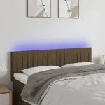 Tăblie de pat cu LED, maro închis, 144x5x78/88 cm, textil