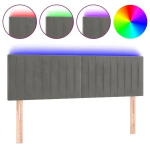 Tăblie de pat cu LED, gri deschis, 144x5x78/88 cm, catifea