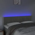 Tăblie de pat cu LED, gri deschis, 144x5x78/88 cm, catifea