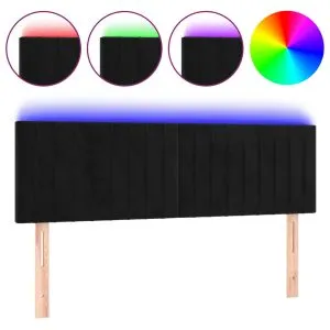 Tăblie de pat cu LED, negru, 144x5x78/88 cm, catifea