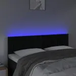 Tăblie de pat cu LED, negru, 144x5x78/88 cm, catifea