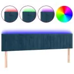 Tăblie de pat cu LED, albastru închis, 180x5x78/88 cm, catifea
