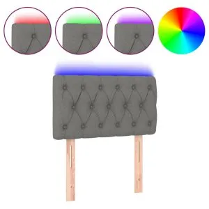 Tăblie de pat cu LED, gri închis, 80x7x78/88 cm, textil