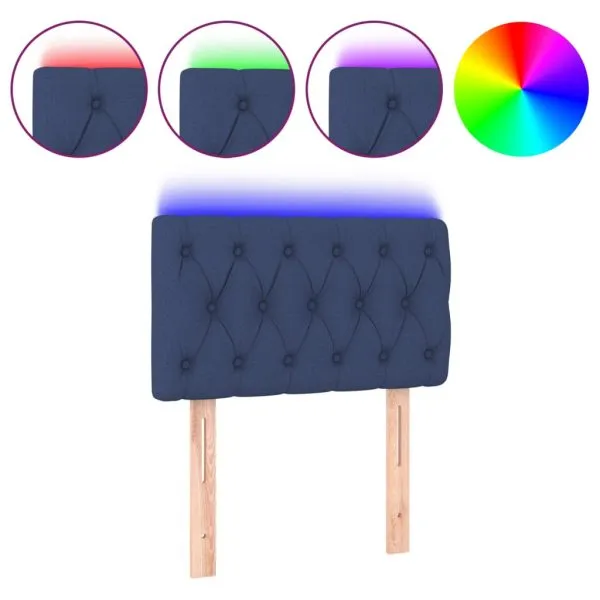 Tăblie de pat cu LED, albastru, 80x7x78/88 cm, textil