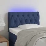 Tăblie de pat cu LED, albastru, 80x7x78/88 cm, textil
