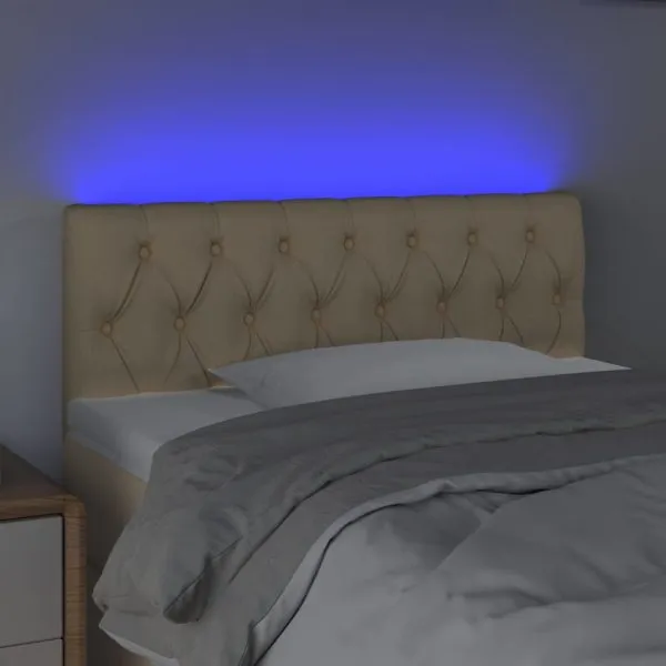 Tăblie de pat cu LED, crem, 90x7x78/88 cm, textil