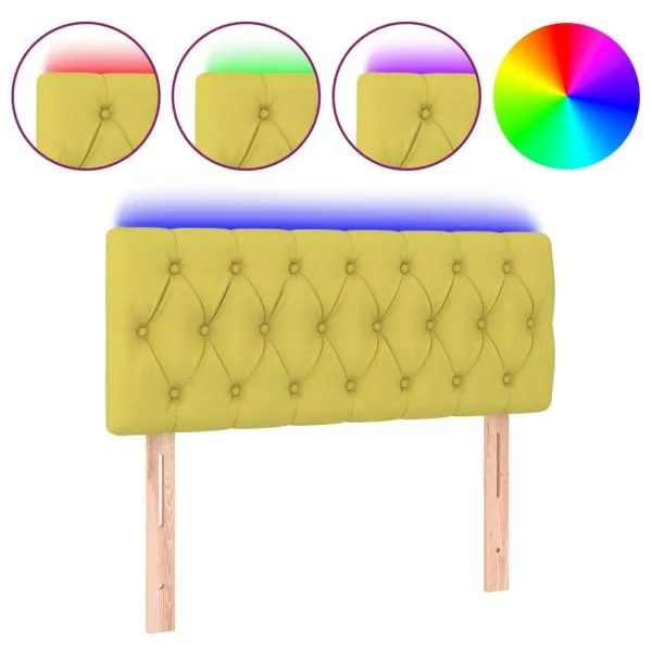 Tăblie de pat cu LED, verde, 90x7x78/88 cm, textil