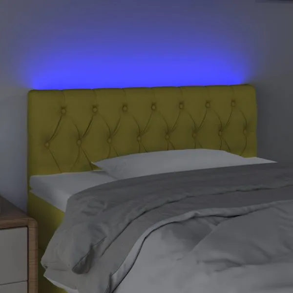Tăblie de pat cu LED, verde, 90x7x78/88 cm, textil