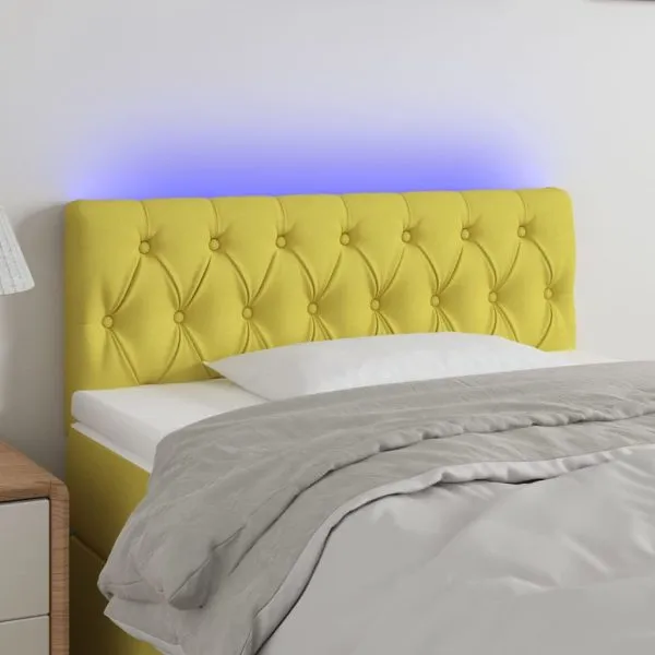 Tăblie de pat cu LED, verde, 90x7x78/88 cm, textil