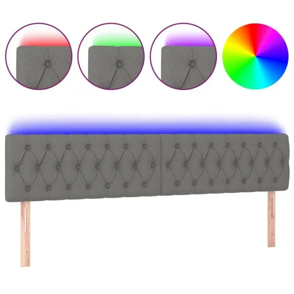 Tăblie de pat cu LED, gri închis, 180x7x78/88 cm, textil