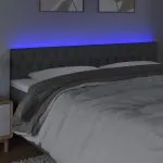 Tăblie de pat cu LED, gri închis, 180x7x78/88 cm, textil