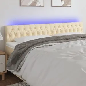 Tăblie de pat cu LED, crem, 200x7x78/88 cm, textil