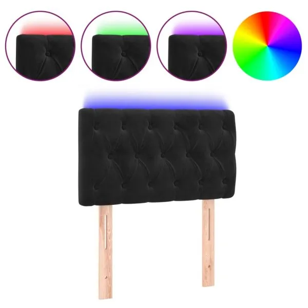 Tăblie de pat cu LED, negru, 80x7x78/88 cm, catifea