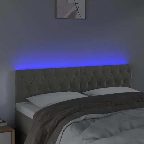 Tăblie de pat cu LED, gri deschis, 144x7x78/88 cm, catifea