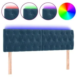 Tăblie de pat cu LED, albastru închis, 160x7x78/88 cm, catifea