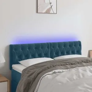Tăblie de pat cu LED, albastru închis, 160x7x78/88 cm, catifea