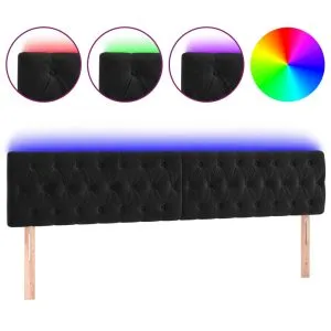 Tăblie de pat cu LED, negru, 180x7x78/88 cm, catifea