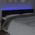 Tăblie de pat cu LED, negru, 180x7x78/88 cm, catifea