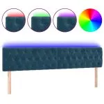 Tăblie de pat cu LED, albastru închis, 180x7x78/88 cm, catifea